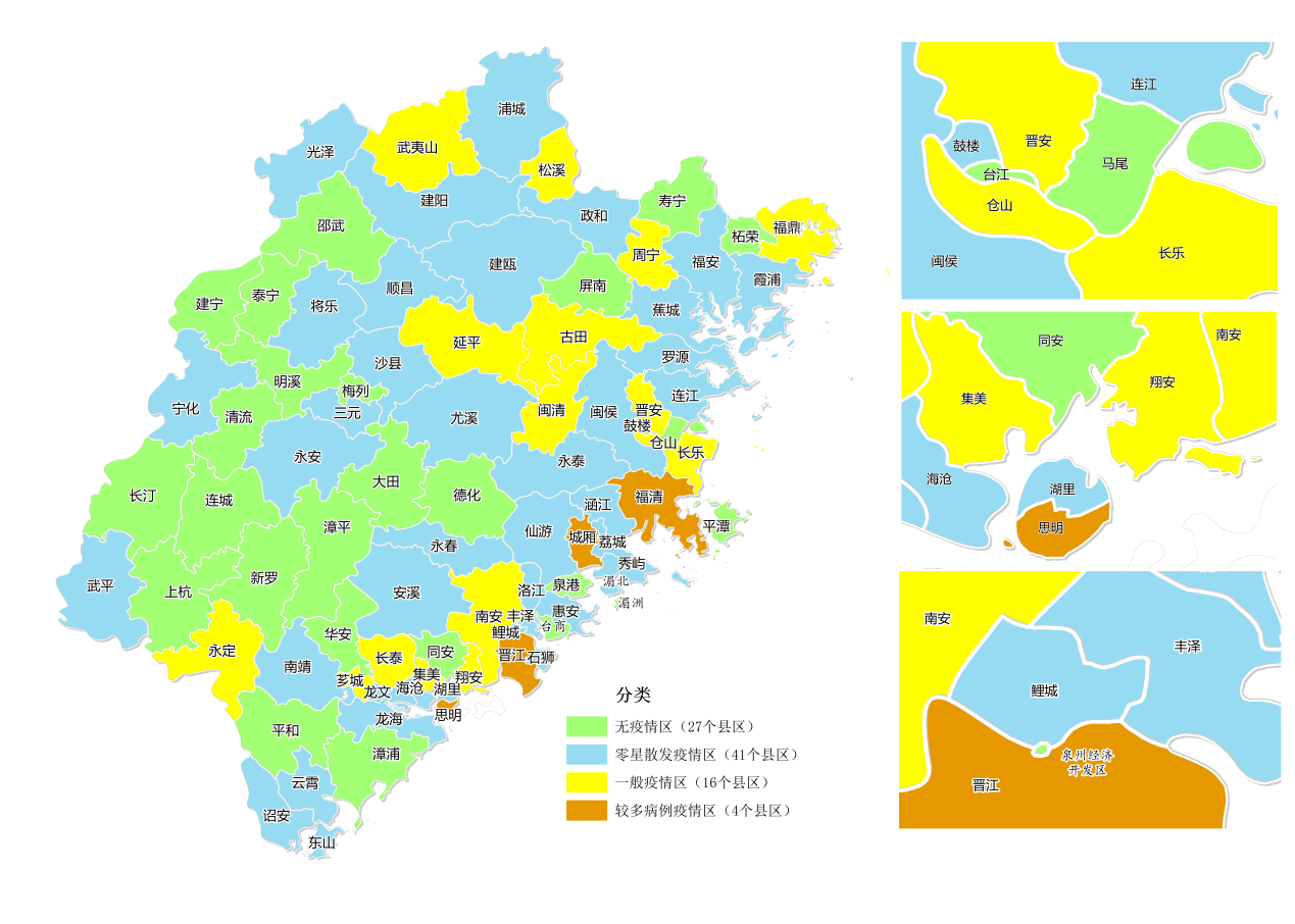 福建省新型冠状病毒肺炎疫情分布情况